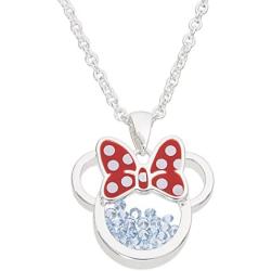 Disney Birthstone Women and Girls Jewelry Minnie Mouse Silver Plated Shaker Pendant Necklace, 18+2'' Extender