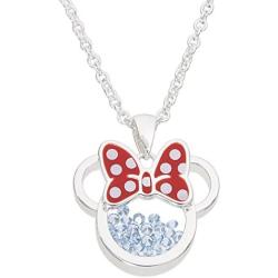 Disney Birthstone Women and Girls Jewelry Minnie Mouse Silver Plated Shaker Pendant Necklace, 18+2'' Extender