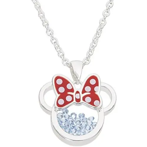 Disney Birthstone Women and Girls Jewelry Minnie Mouse Silver Plated Shaker Pendant Necklace, 18+2'' Extender Disney Birthstone Women and Girls Jewelry Minnie Mouse Silver Plated Shaker Pendant Necklace, 18+2'' Extender