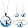 WKS Coraline Necklace Bracelet and Earring 3 Sets Movie Pendant Keyring Cosplay Jewelry Gift for Girls and Women, Silver, Medium