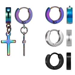 Oahzion 12Pairs Small Stud Earrings Set Glass Stud Earrings Circle Star Moon Geometric Stainless Steel Earrings Flower Bow CZ Ball Faux Pearl Hoop Dangle Earrings Set for Girls Women Men