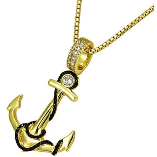 VANAXIN Nautical Anchor Necklace Pendants Pirate Navy Anchor Necklaces 24 inch Gold Chain Hip Hop Jewelry(JNR11131)