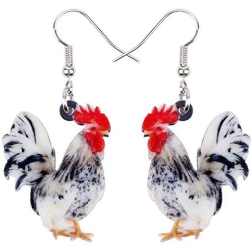 NEWEI Acrylic Floral Cute Rooster Chicken Earrings Dangle Drop Fashion Farm Animal Jewelry for Girls Women Ladies Gift