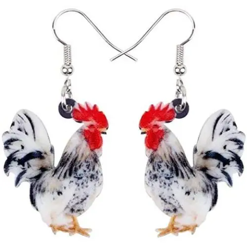 NEWEI Acrylic Floral Cute Rooster Chicken Earrings Dangle Drop Fashion Farm Animal Jewelry for Girls Women Ladies Gift
