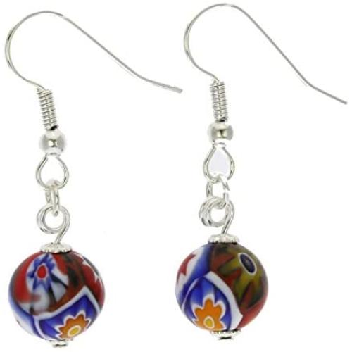 GlassOfVenice Murano Glass Mosaic Millefiori Ball Earrings - Silver