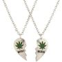 LUX ACCESSORIES Best Buds BFF Best Friends Heart Valentine Forever Pot Marijuana Leaf Necklaces (2pc)