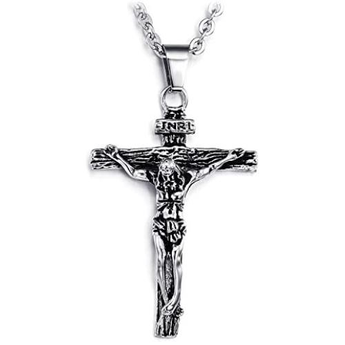 Cross Necklace for Men Stainless Steel Silver Gold Crucifix Pendant Necklace Simple Jewelry Gifts, 22 inches Chain