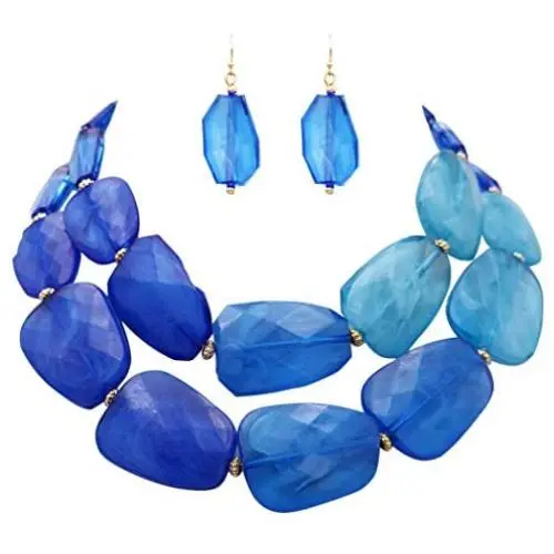 Rosemarie Collections Womens Ombre Polished Resin Statement Necklace Earring Set Rosemarie Collections Womens Ombre Polished Resin Statement Necklace Earring Set