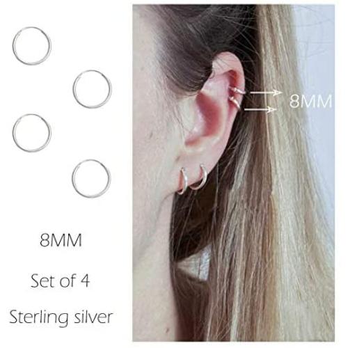 Cartilage Earring Hoop Sterling Silver Small Piercing Earrings Endless Body Rings Set for Women Men Girls