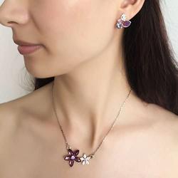 NEOGLORY Platinum Plated Purple Clear Crystal Jewelry Set, Pendant Necklace, Earrings, Bridesmaid Jewelry Wedding Women Gift