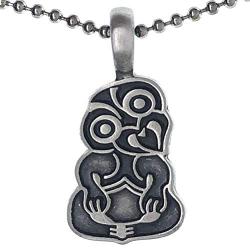 Maori Hawaiian Polynesian Saipanese Tribal Jewelry Hei Tiki Minky Monkey protection Amulet Pewter Unisex Mens boys Pendant Necklace Charm for men boys w Silver Ball Chain