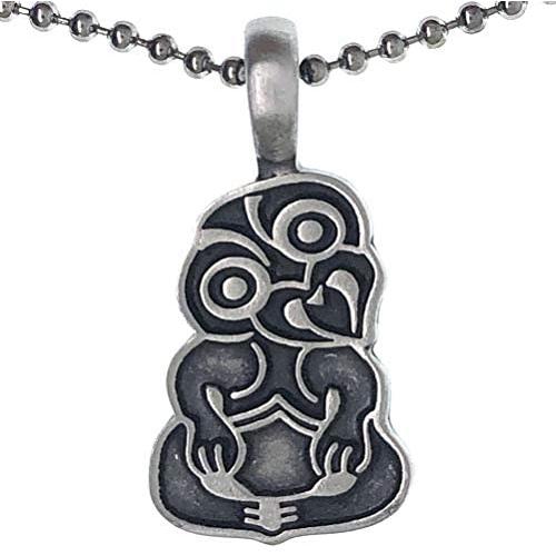 Maori Hawaiian Polynesian Saipanese Tribal Jewelry Hei Tiki Minky Monkey protection Amulet Pewter Unisex Mens boys Pendant Necklace Charm for men boys w Silver Ball Chain