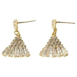 Sinkcangwu Rhinestone Steel Geometric Dangle S925 Earrings For Women Gold Hollow Out Sector Leaf Bohemian Earrings Jewelry
