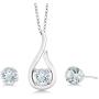 Gem Stone King 925 Sterling Silver Sky Blue Aquamarine Pendant Earrings Set (1.35 Ct with 18 Inch Silver Chain)