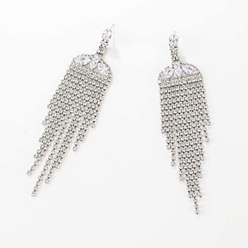 Long Rhinestone Fringe Earrings Big Sparkly Rhinestone Metal Chain Tassel Dangle Earrings Large Bling Crystal Rhinestone Chandelier Drop Earrings for Women Girls Jewelry(B)