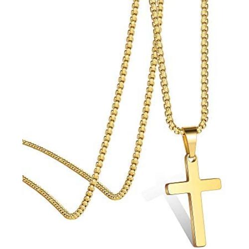 Ursteel Cross Necklace for Men, Stainless Steel Silver Black Gold Cross Pendant Necklace for Men, 16-24 Inches Box Chain