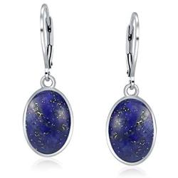 Boho Bali Indonesian Style Oval Leverback Drop Dangle Earrings For Women 925 Sterling Silver Semi Precious gemstone Birthstone Colors