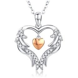 Angel Wing Heart Necklaces for Women 925 Sterling Silver Love Pendant Necklace with CZ Jewelry Gift for Mother/Wife/Sister