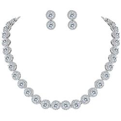 EVER FAITH Silver-Tone Round Cubic Zirconia Birthstone Row Necklace Earrings Set