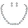 EVER FAITH Silver-Tone Round Cubic Zirconia Birthstone Row Necklace Earrings Set EVER FAITH Silver-Tone Round Cubic Zirconia Birthstone Row Necklace Earrings Set