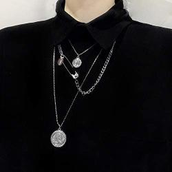 YERTTER Multi-Layered Paper Clip and Coin Pendant Necklace Boho Jewelry Set Layered Pendant Statement Chunky Chain Necklace for Women Man