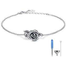 MANBU Rose Cremation Urn Jewelry for Ashes - 925 Sterling Silver Memorial Keepsake Ring Bracelet Necklace Gift for Women, Bereavement Gift for A Loss of The Loved One