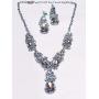 Silver Tone Antique Style Art Deco Clear Crystal Rhinestone Statement Wedding Bridal Prom Chunky Statement Earrings Necklace Gift Set