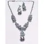 Silver Tone Antique Style Art Deco Clear Crystal Rhinestone Statement Wedding Bridal Prom Chunky Statement Earrings Necklace Gift Set