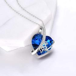 Gifts for Love Sterling Silver Couple Heart Pendant Necklace with Blue Crystal Elements Jewelry Gift for Wife Girlfriend