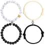 KELAIEN 2 Pairs Adjustable Magnetic Couple Bracelet Set for Women Men Girl Bestfriend Mutual Attraction Rope Braided Bracelet Mutual Attraction Beaded Bracelet Set Magnet Bracelet for Couples Gifts