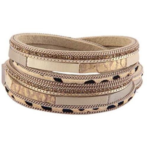 GelConnie Leopard Print Leather Wrap Bracelet Multi Layer Cuff Bracelet Magnetic Boho Bracelet for Women, Mother, Wife