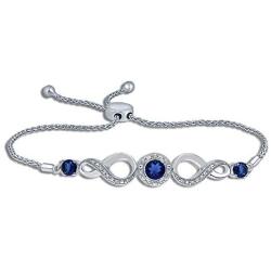 La Joya Round White Natural Diamond Created Blue Sapphire Infinity Bolo Strand Bracelet for Teens Womens