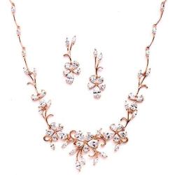 Mariell Elegant Vine Rose Gold Necklace and Earrings Set for Weddings, Brides & Formals