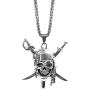 Pirate Skull and Crossed Swords Necklace (15 Inches, Silver)