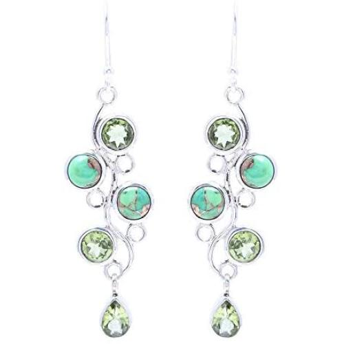 NOVICA Multi-Gem Peridot .925 Sterling Silver Dangle Earrings, Green Sheen