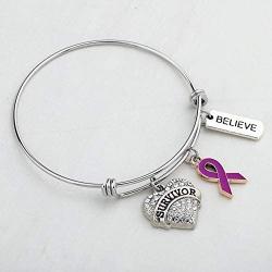 Gzrlyf Purple Ribbon Awareness Bracelet Domestic Violence Survivor Gifts Pancreatic Cancer Survivor Gifts