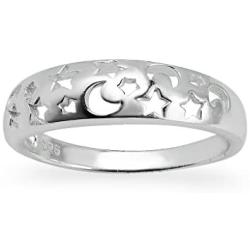 Silverline Jewely 925 Sterling Silver Stars & the Moon Pierced Celestial Ring | Sizes 5-10