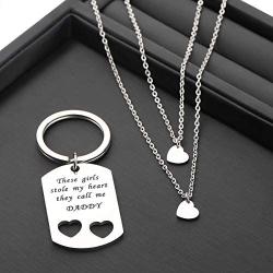 ENSIANTH Father Daughter Gift These Girls Stole My Heart They Call Me Daddy Keychain Set Heart Cut out Necklace for Daughter