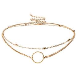 Konpicca 18K Gold Plated Chain Choker Necklace Tiny Pearl Lucky Heart Circle Link Necklace Sets Minimalist Layering Stacking Jewelry for Women