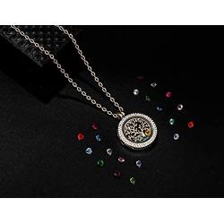 I Love You to The Moon and Back Family Tree of Life Floating Charms Memory Locket Necklace with Created Birthstone