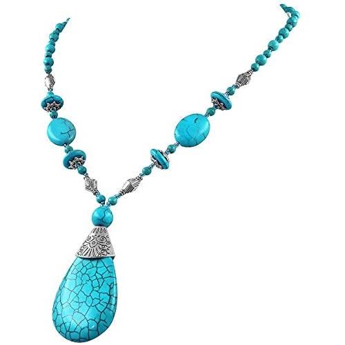 Suyi Long Pendant Turquoise Necklace for Women Bohemian Handmade Beaded Necklace Jewelry
