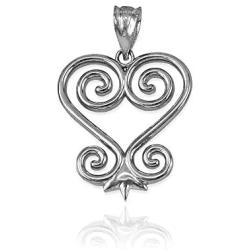 Sterling Silver African Adinkra Sankofa Heart Pendant Necklace