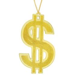 Skeleteen Hip Hop Gold Necklace - Rapper Dollar Sign Medallion Gangster Golden Chain Costume Bling Jewelry