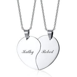 Mealguet Jewelry Personalized Custom Stainless Steel His and Hers A Set of 2 Matching Heart Puzzle Pendant Necklace