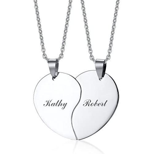 Mealguet Jewelry Personalized Custom Stainless Steel His and Hers A Set of 2 Matching Heart Puzzle Pendant Necklace