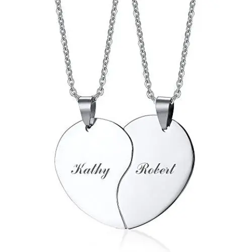 Mealguet Jewelry Personalized Custom Stainless Steel His and Hers A Set of 2 Matching Heart Puzzle Pendant Necklace Mealguet Jewelry Personalized Custom Stainless Steel His and Hers A Set of 2 Matching Heart Puzzle Pendant Necklace