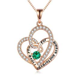 TOUPOP,Mothers Day Gifts from Daughter,Sterling Silver Double Heart Necklace Engraved I love you for always and forever in the Pendant,Rose Gold Jewelry Gifts for Mom Women Friend Birthday