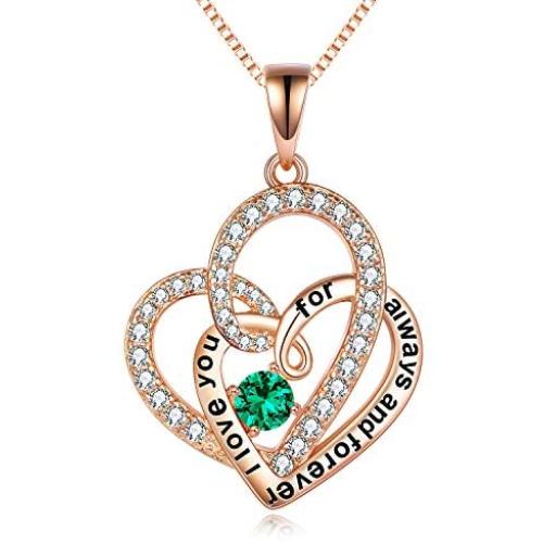 TOUPOP,Mothers Day Gifts from Daughter,Sterling Silver Double Heart Necklace Engraved I love you for always and forever in the Pendant,Rose Gold Jewelry Gifts for Mom Women Friend Birthday