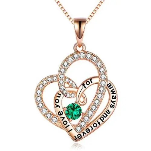 TOUPOP,Mothers Day Gifts from Daughter,Sterling Silver Double Heart Necklace Engraved I love you for always and forever in the Pendant,Rose Gold Jewelry Gifts for Mom Women Friend Birthday