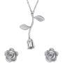 BriLove Womens 925 Sterling Silver Vintage Rose Pendant Necklace Stud Earrings Jewelry Set